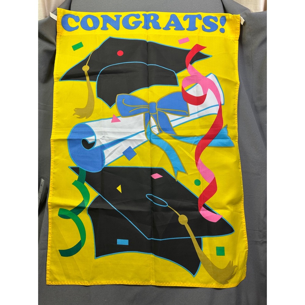Vintage New Creative Enterprises Graduation Garden Flag Congrats Banner 29x40